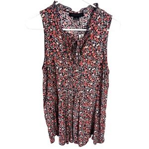 Sanctuary Floral Sleeveless Blouse Size Small Pleated Detail‎ Tie Neck NWT